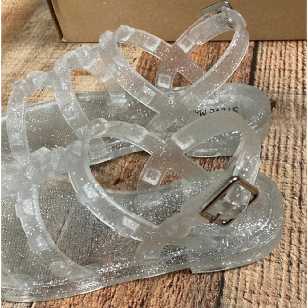 Steve Madden Kids‎ JTRIPPER Clear Glitter Jelly Gladiator Sandals Size 12 NEW